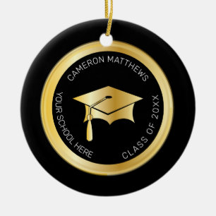 Classy Gold Graduation Cap and Tassel Photo Ceramic Ornament