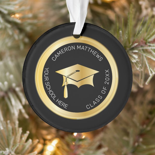 Classy Gold Graduation Cap and Tassel Photo Ornament (Tree)