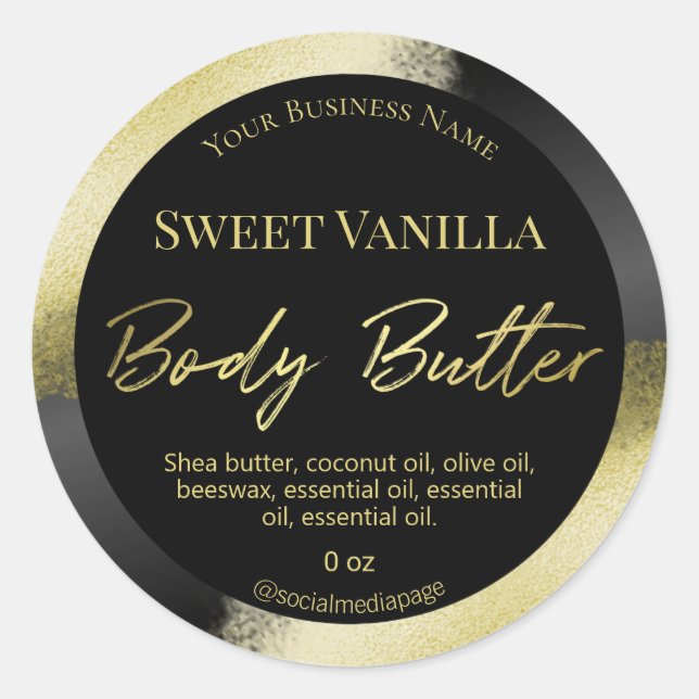 Classy Gold Ink Body Butter Labels (Front)