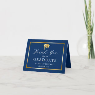Classy Gold Minimalist Graduation Blue Thank You Card