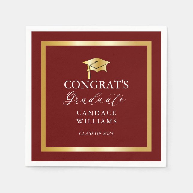 Classy Gold Minimalist Graduation Party Maroon  Napkin (Front)