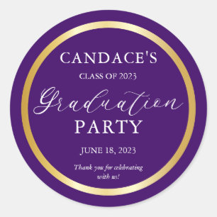 Classy Gold Minimalist Graduation Party Purple Classic Round Sticker