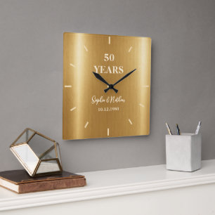 Classy Gold Modern Wedding Anniversary Keepsake Square Wall Clock