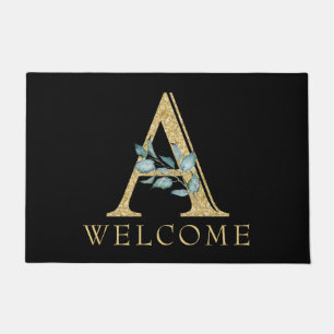 Classy Gold Monogram A with Greenery Doormat