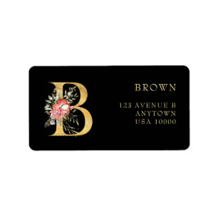 Classy Gold Monogram B with Pink Florals  Label