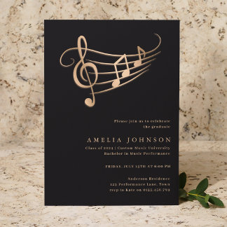 Classy Gold Music Notes Graduation Minimal Invitation