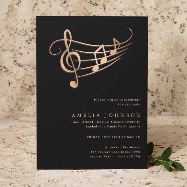 Classy Gold Music Notes Graduation Minimal Invitation (Creator Uploaded)