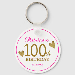 Classy Gold Pink 100th Birthday Thank You Favor   Keychain