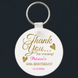 Classy Gold Pink 50th Birthday Thank You Favour Keychain<br><div class="desc">50th birthday thank you favour gift keychain in classy pink and gold typography .</div>