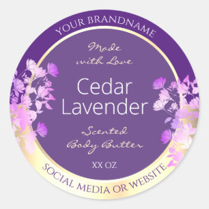 Classy Gold Purple Floral Product Packaging Labels