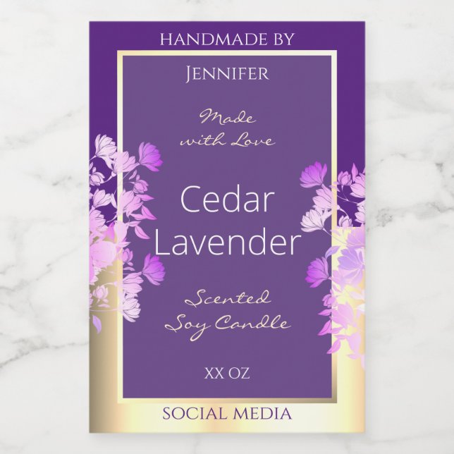 Classy Gold Purple Floral Product Packaging Labels (Single Label)