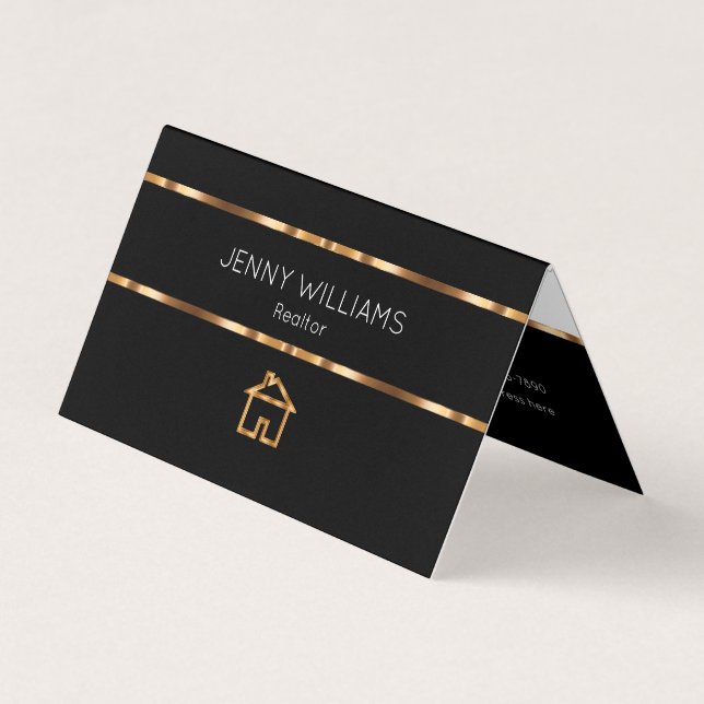 Classy Gold Realtor Theme Folded Business Cards (Front)