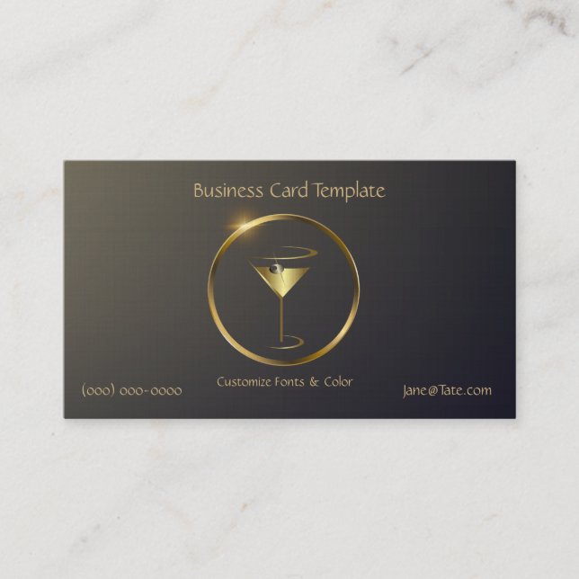Classy Gold Red Metallic Bartender Template Busine Business Card (Front)