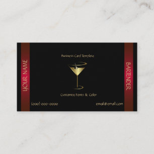 Classy Gold Red Metallic Bartender Template Business Card