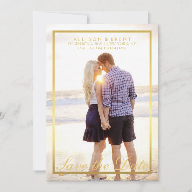 Classy Gold Save the Date Photo Card (Front)