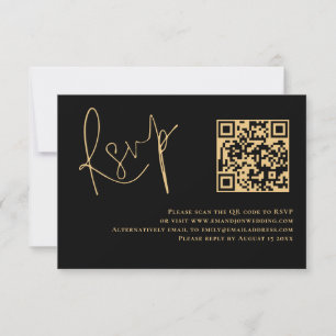 Classy Gold Script Black QR Code Mariage RSVP