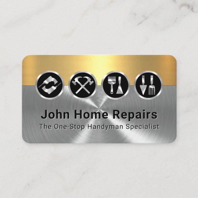 Classy Gold Silver Layers With Gold Tools Business Card (Front)