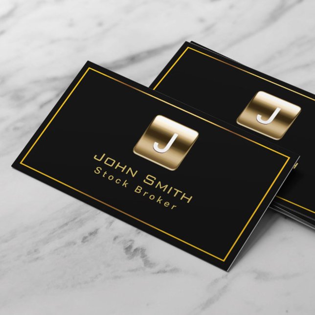 Classy Gold Stamp Stock Broker Dark Business Card (Creator Uploaded)