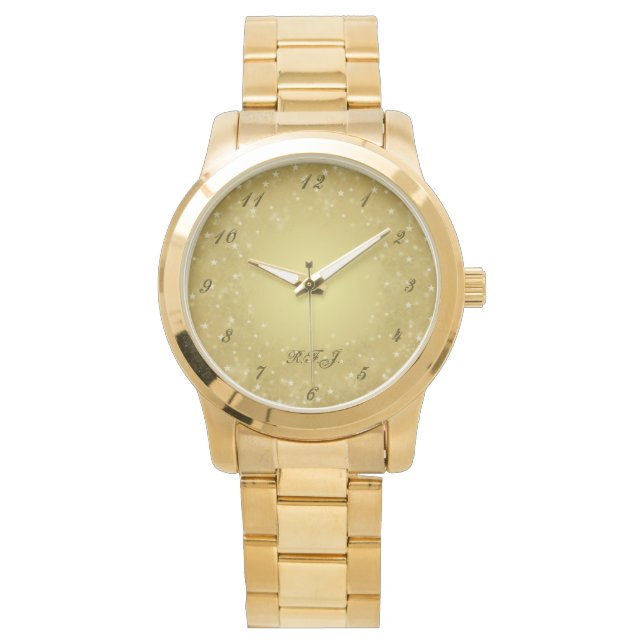 Classy Gold Stars Monogram initials Watch (Front)