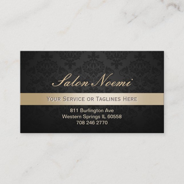 Classy Gold Stripe Damask Beauty Salon Appointment Card (Front)