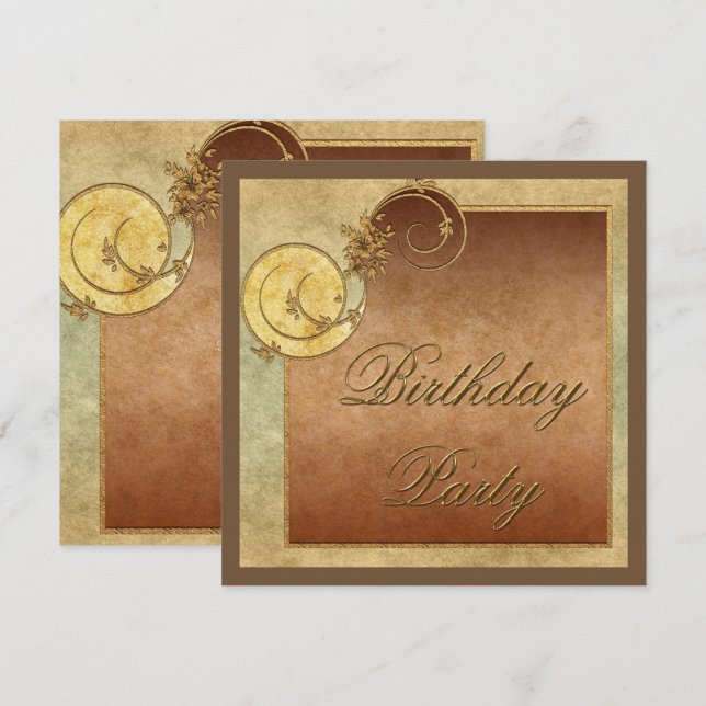 Classy Gold Swirls & Floral Feminine Birthday Invitation (Front/Back)