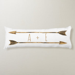 Classy Gold Tribal Arrows Couple's Initials Body Pillow