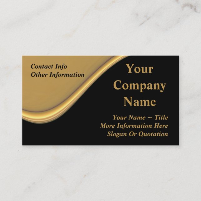 Classy Gold Wave On Black Business Cards (Front)