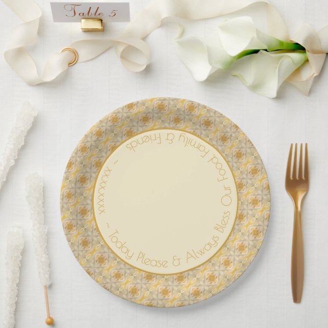 Classy Gold With Patterned Designer Paper Plate (Wedding)