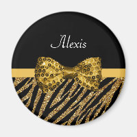 Classy Gold Zebra Print FAUX Glitz Bow With Name