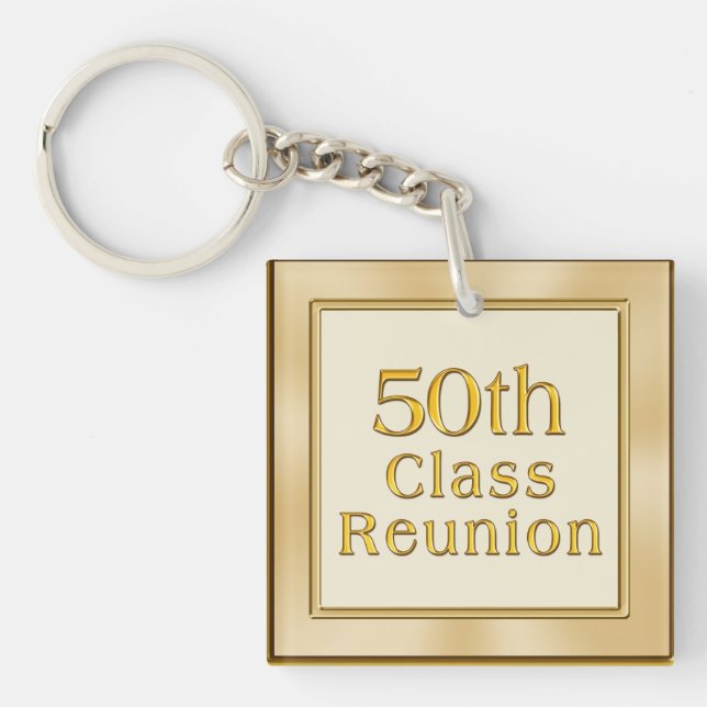 Classy Golden 50th Class Reunion Souvenirs Favours Keychain (Front)