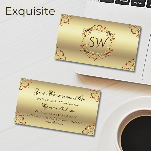 Classy Golden Ornate Decor with Monogram Sumptuous Business Card (Creator Uploaded)