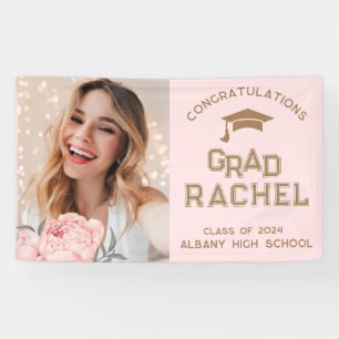 Classy Grad Pink Floral Graduate Graduation Party Banner