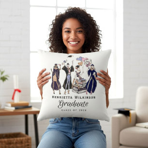 Classy Graduate Fashionistas Dark Blue Robe Design Throw Pillow