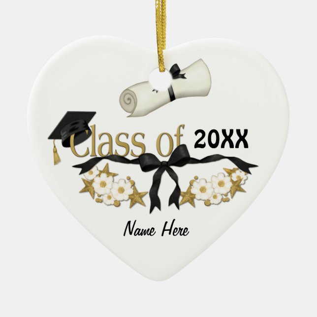 Classy Graduation Floral Ceramic Ornament (Front)