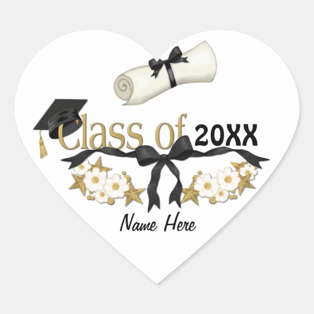 Classy Graduation Floral Heart Sticker (Front)