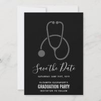 Classy  Graduation Party Grey on Black Stethoscope