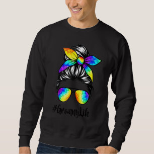Classy Granny Life Messy Hair Bun Tie Dye Women Mo Sweatshirt