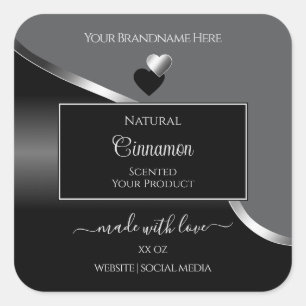 Classy Gray Black Wavy Silver Hearts Product Label