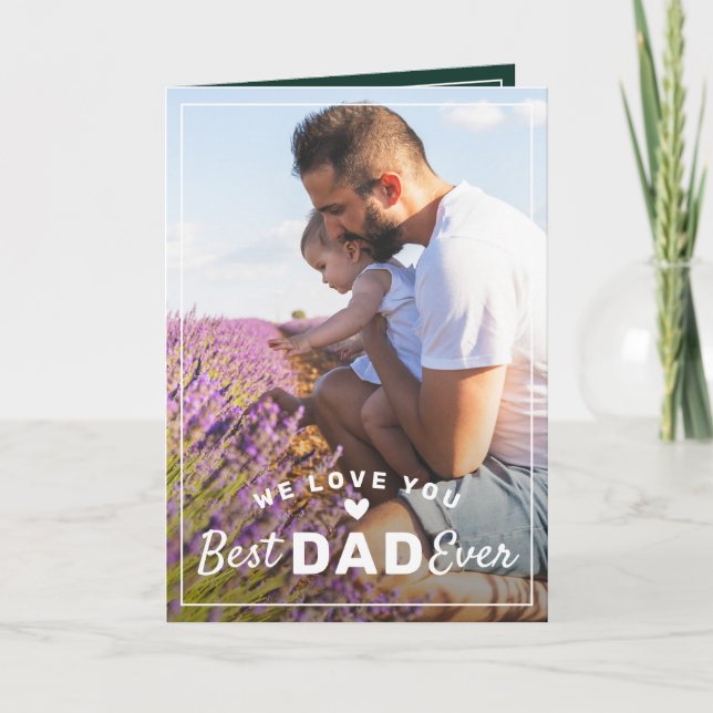 Classy Green Best Dad Ever 2 Photo Father's Day Card (Front)