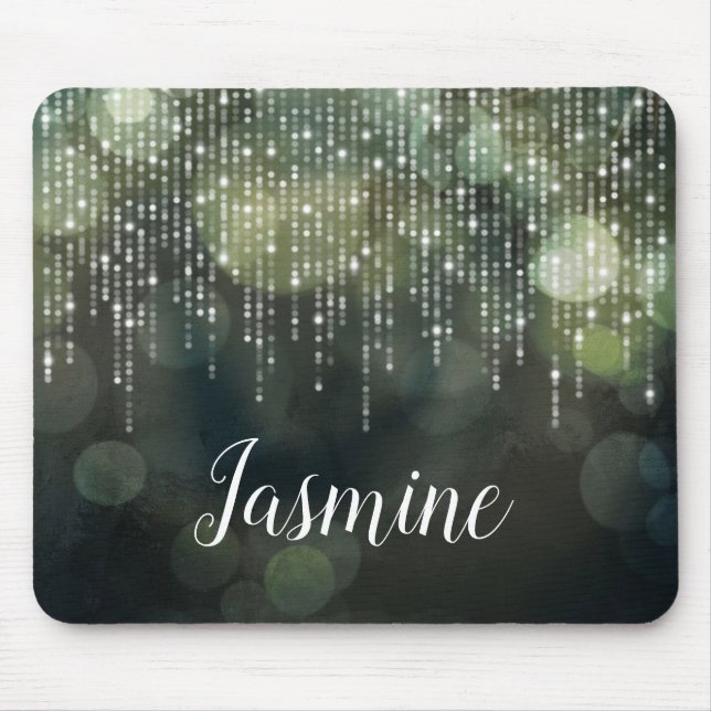 Classy green fairy string of lights personalized mouse pad (Front)