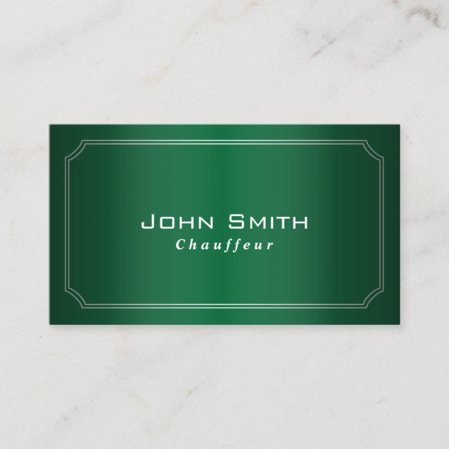 Classy Green Framed Chauffeur Business Card (Front)