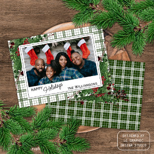 Classy Green Holly Red Berries Botanical Foliage Holiday Card