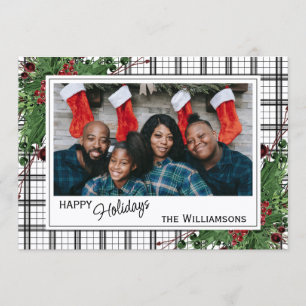 Classy Green Holly Red Berries Botanical Foliage Holiday Card