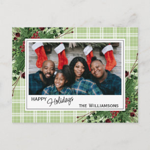 Classy Green Holly Red Berries Botanical Foliage Postcard