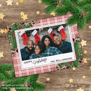 Classy Green Holly Red Berries Botanical Foliage Postcard