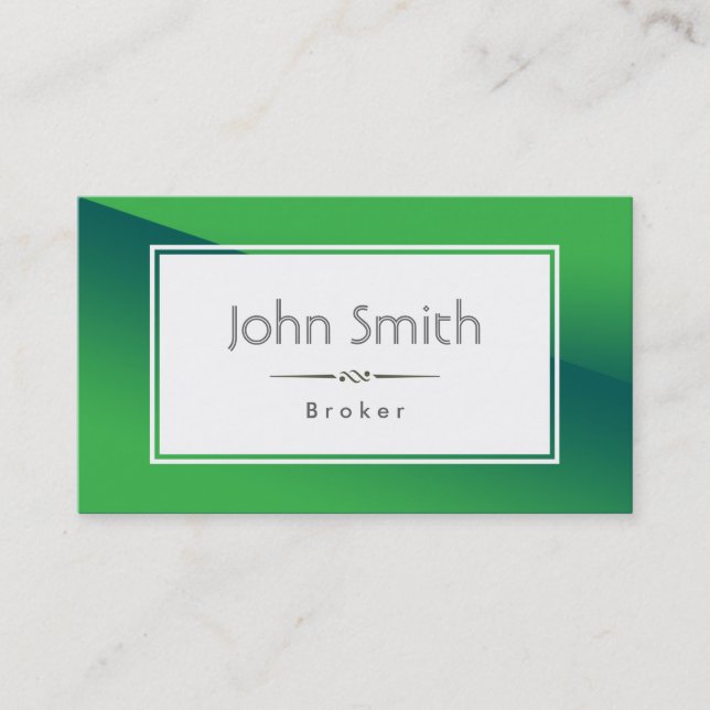 Classy Green Real Estate Broker Business Card (Front)