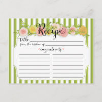 Classy Green Stripes with Roses Recipe Card