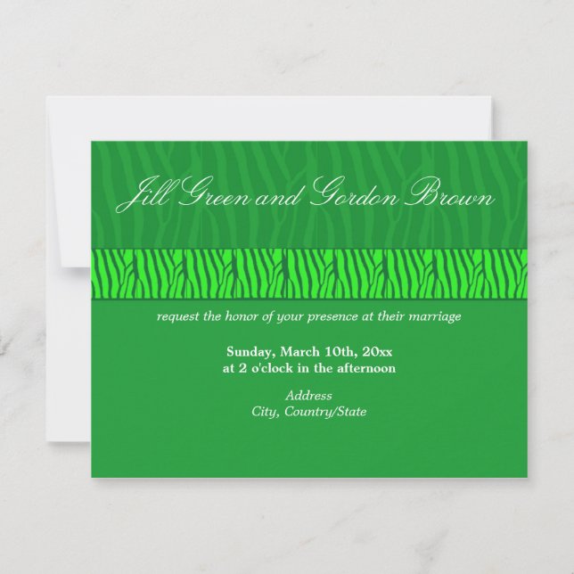 Classy Green Zebra Pattern Wedding Invitation (Front)