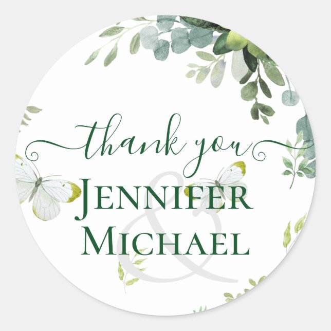 Classy Greenery Foliage Wedding Classic Round Sticker (Front)