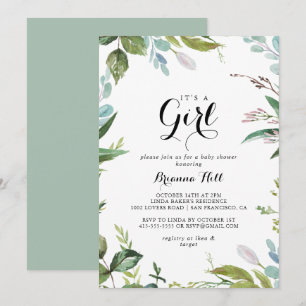 Classy Greenery Tropical It's A Girl Baby Shower Invitation